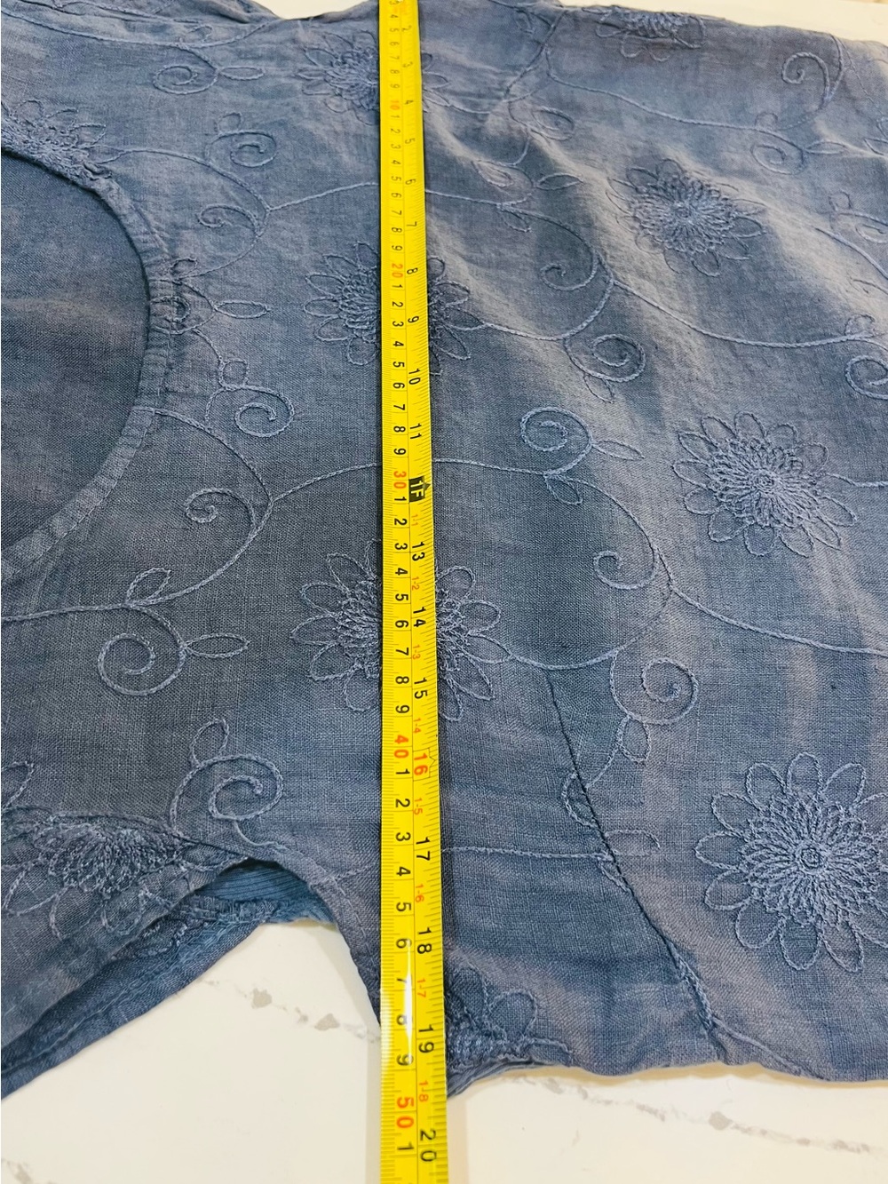 Femme Fatale Italy Embroidered A-Line Midi Skirt in Slate Blue 100% Linen size M - Picture 8 of 11